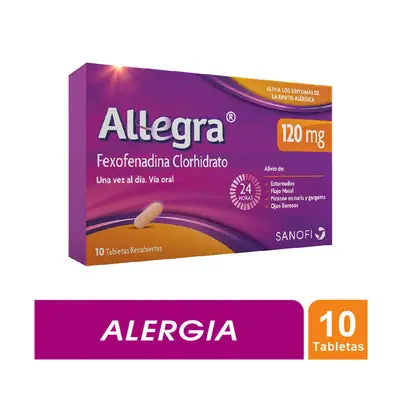 Allegra tabletas 120 mg, caja x 10 unidades