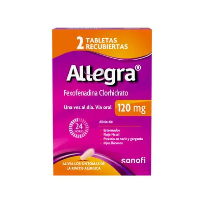 Allegra tabletas 120 mg, presentación x 2 tabletas