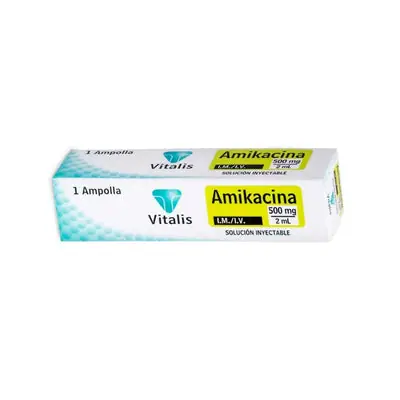 Amikacina Vitalis Solución Inyectable 500 mg, caja 2 ml