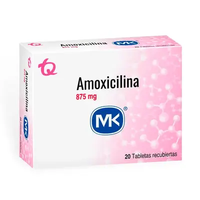 Amoxicilina 875 mg, caja x 20 tabletas (Mk)