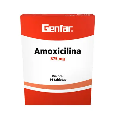 Amoxicilina tabletas 875 mg, caja x 14 unidades (Genfar)