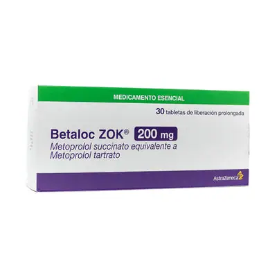 Betaloc Zok 200 mg tabletas, caja con 30 tabletas