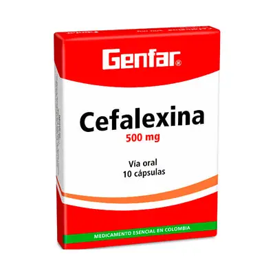 Cefalexina Genfar cápsulas 500 mg, caja x 10 unidades