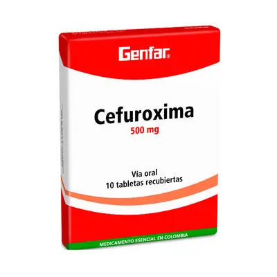 Cefuroxima tabletas recubiertas 500 mg, caja x 10 unidades (Genfar)