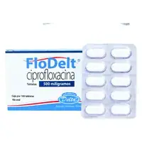 Ciprofloxacina 500 mg tableta recubierta, caja x 100 tabletas (Flodelt)