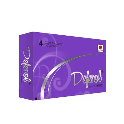 Deferol 14.000 UI cápsulas blandas, caja x 4 unidades