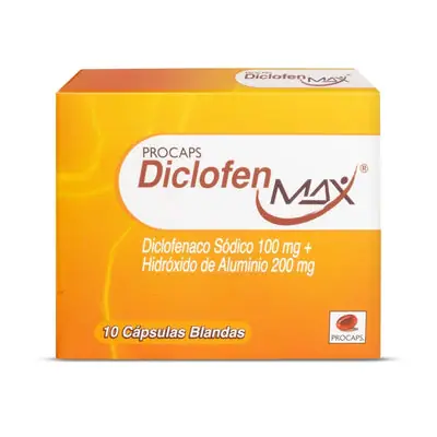 Diclofen Max cápsulas blandas 200 mg/100 mg, caja x 10 unidades