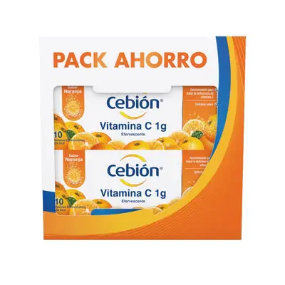 Duopack Cebion Vitamina C 1 g tabletas efervescentes sabor naranja (10 tabletas x 2)