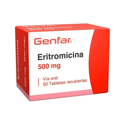 Eritromicina Genfar tabletas 500 mg, caja x 50 unidades