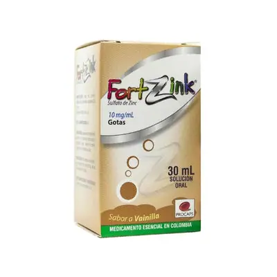 Fortzink gotas 10 mg, caja con frasco de 30 ml
