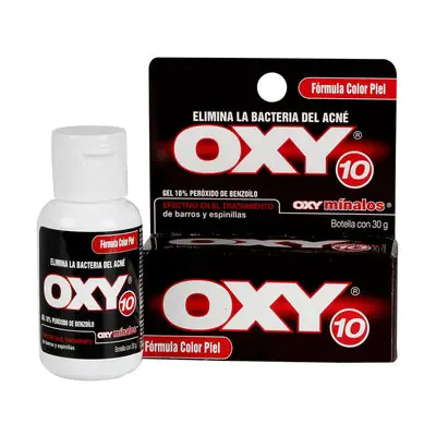 Gel Oxy-10 fórmula color piel 10%, caja de 30 g