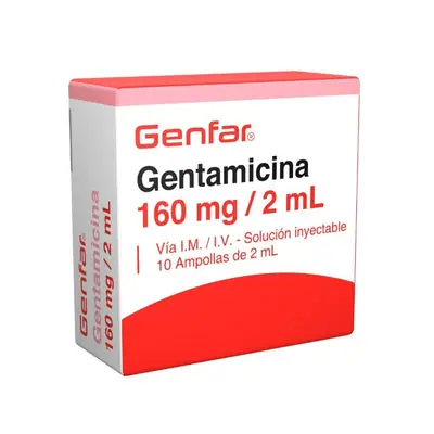 Gentamicina 160 mg/2 ml solución inyectable, caja x 10 ampollas