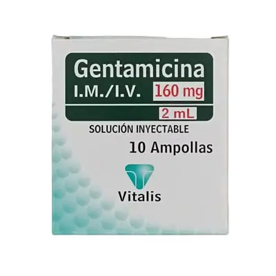 Gentamicina Vitalis solución inyectable 160 mg/2 ml, caja x 1