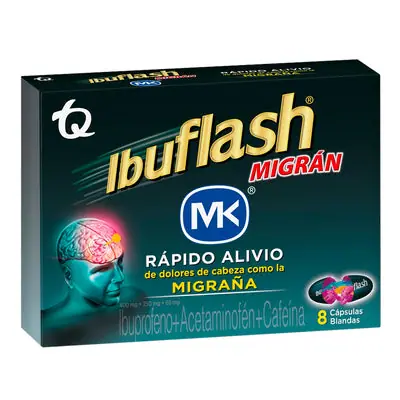 Ibuflash Migraña cápsulas 400 mg/250 mg/65 mg caja x 8 unidades