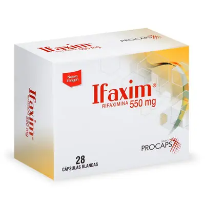 Ifaxim Cbg cápsulas blandas 550 mg, caja x 28 unidades