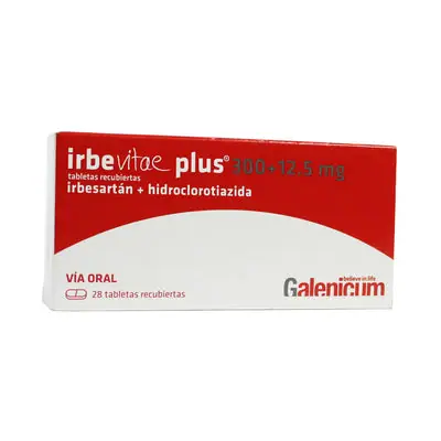 Irbevitae Plus tabletas recubiertas 300 mg/12.5 mg, caja x 28 unidades