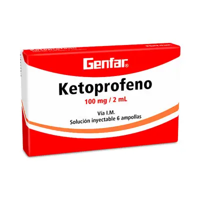 Ketoprofeno Genfar ampollas 100 mg/2 ml, caja x 6 unidades