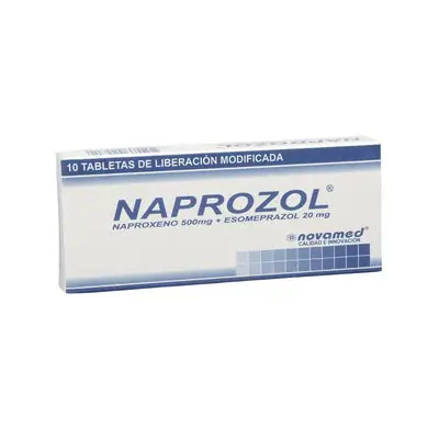 Naprozol tabletas 500 mg/20 mg, caja x 10 unidades