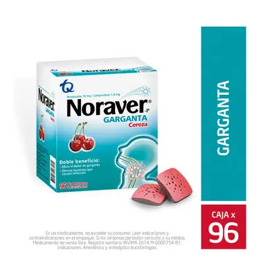 Noraver Garganta tabletas sabor Cereza, caja x 96 unidades