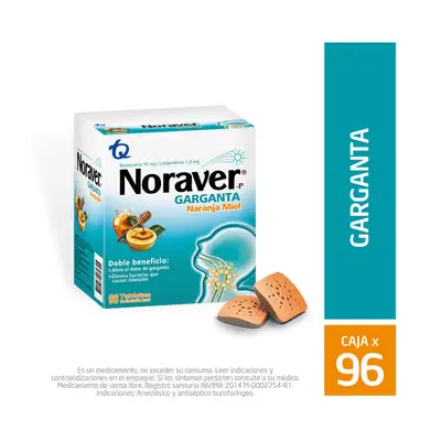 Noraver Garganta tabletas sabor Naranja/miel, caja x 96 unidades