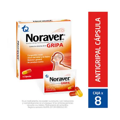 Noraver Gripa cápsulas, caja x 8 unidades