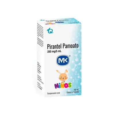 Pirantel MK suspensión oral 250 mg / 5 ml, frasco de 15 ml