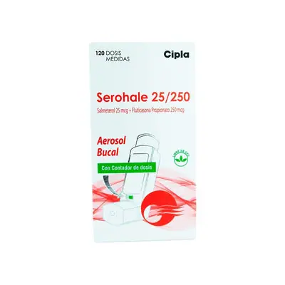 Serohale inhalador bucal 25/250 mcg, caja con 120 inhalaciones