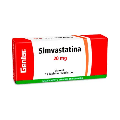 Simvastatina Genfar tabletas 20 mg, caja x 10 unidades