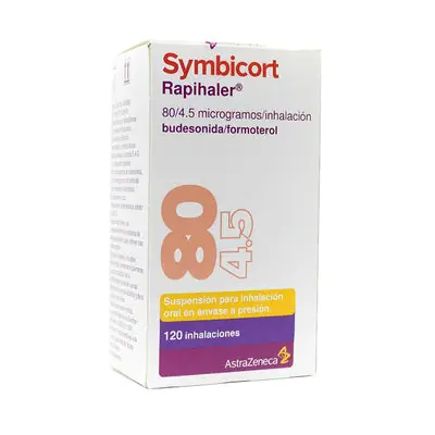 Symbicort Rapihaler 80/4.5 mcg inhalador, caja con inhalador de 120 aplicaciones
