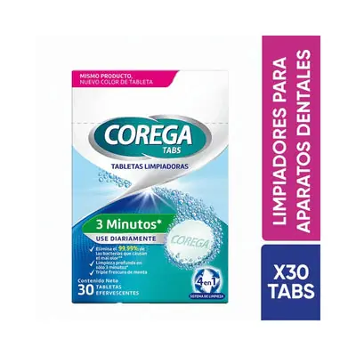 Corega Tabs, tabletas limpiadoras de prótesis, caja x 30