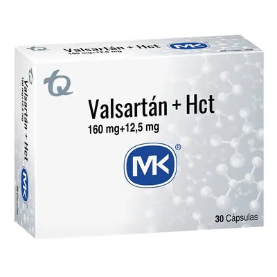 Valsartán HCT MK cápsulas 160 mg / 12.5 mg, caja x 30 unidades
