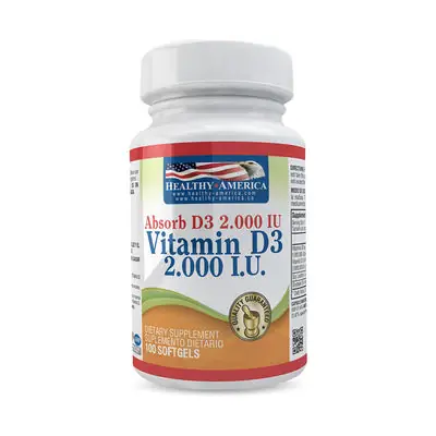 Vitamina D3 2000 UI Healthy America frasco x 100 cápsulas