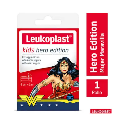 Curas Leukoplast Niñas Mujer Maravilla, caja 6 cm x 1 m