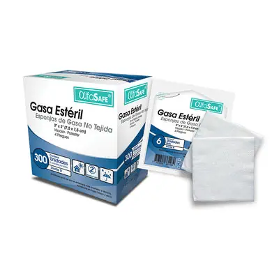 Gasa estéril no tejida Alfasafe 3x3x6, caja x 50 unidades