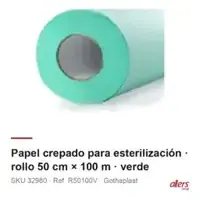 Papel Crepado Rollo 50 cm x 100 m Verde (Envoltura para Esterilización), Gothaplast