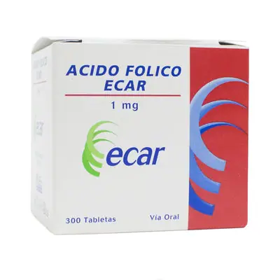 Ácido Fólico 1 mg Ecar, caja x 300 tabletas