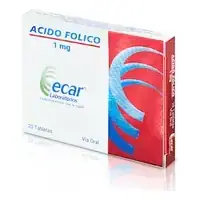 Ácido Fólico 1 mg Ecar, caja x 60 tabletas