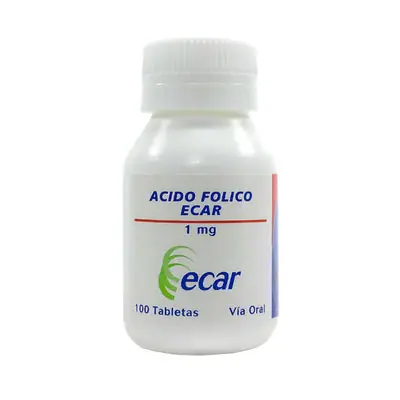 Ácido Fólico Ecar tabletas 1 mg, frasco x 100 unidades