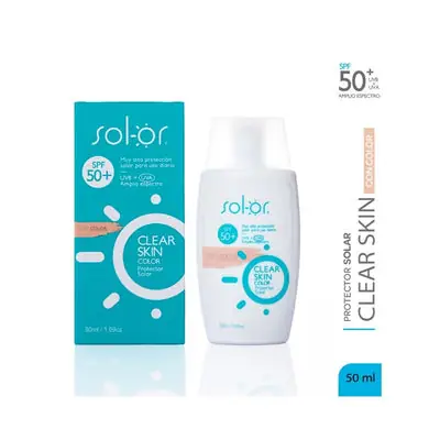 Solor Clear Skin Color Protector Solar SPF 50+ frasco de 50 ml