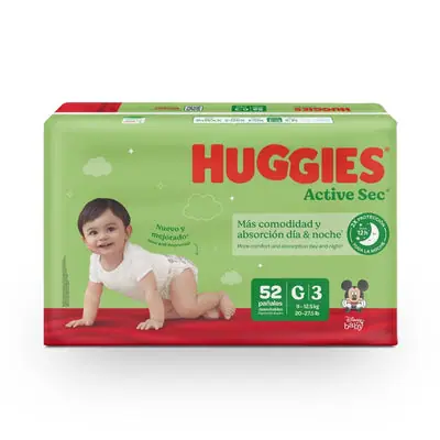 Pañales Huggies Active Sec Etapa 3 bolsa x 52 unidades