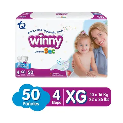 Pañales Winny Ultratrim Sec Etapa 4, bolsa x 50 unidades