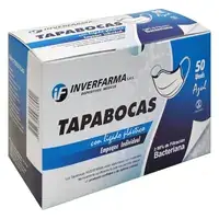 Tapabocas con ligado plástico azul caja x 50 unidades